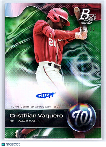 2023 Bowman Platinum Cristhian Vaquero #TOP-3 Platinum Green Parallel/Variety Topps Washington Nationals