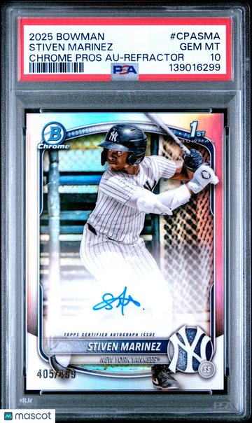 2025 Bowman Chrome Prospect Autographs Stiven Marinez #CPASMA Refractor /499 Low Pop Rookie PSA 10