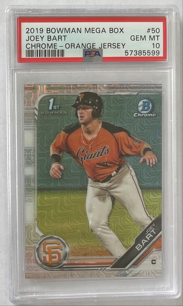 2019 Bowman Mega Box Joey Bart Chrome-Orange Jersey PSA 10