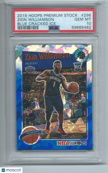 2019 Panini Hoops Premium Stock Zion Williamson #296 Blue Cracked Ice PSA 10