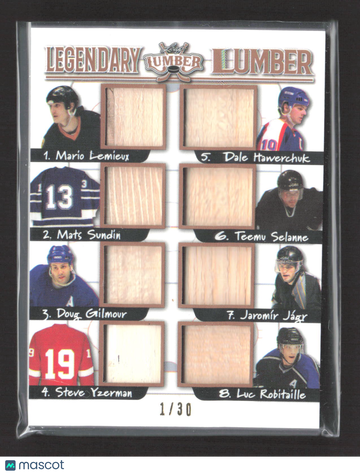 2022 Leaf Legendary Lumber Steve Yzerman Teemu Selanne Doug Gilmour Luc Robitaille Jaromír Jágr Dale Hawerchuk Mario Lem