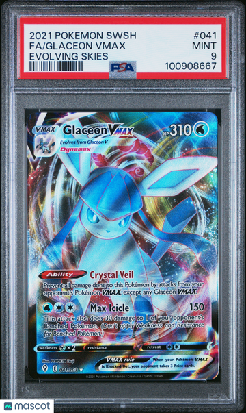 2021 Pokemon Sword & Shield Evolving Skies Glaceon Vmax Evolving Skies PSA 9 #041