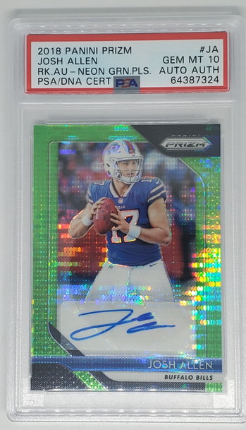 2018 Prizm Neon Green Pulsar Auto Josh Allen PSA 10