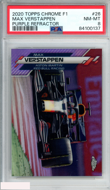 2020 TOPPS CHROME FORMULA 1 MAX VERSTAPPEN #26 PURPLE REFRACTOR 274 OF 399 PSA 8
