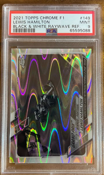 2021 TOPPS CHROME F1 LEWIS HAMILTON #149 BLACK & WHITE RAYWAVE REFRACTOR PSA 9 MINT