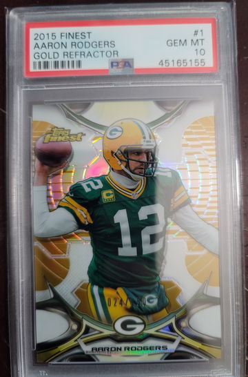 2015 Topps Finest Aaron Rodgers Gold Refractor PSA 10