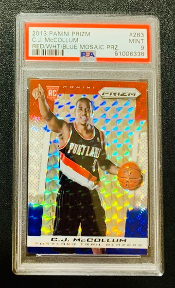 2013-14 Panini Prizm C.J. McCollum Red White Blue Mosaic RC PSA 9