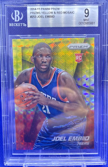 2014-2015 Panini Prizm Joel Embiid Rookie RC Red Yellow Mosaic #253 BGS 9 Mint