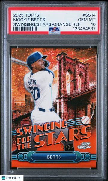 2025 Topps Swinging For The Stars Mookie Betts #SS14 Orange Ref /25 PSA 10