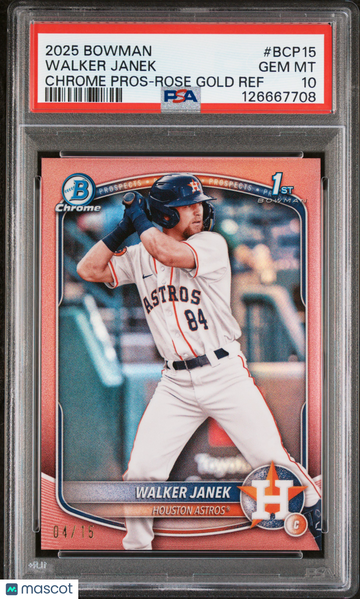 2025 Bowman Chrome Prospects Walker Janek #BCP15 Rose Gold Ref /15 PSA 10