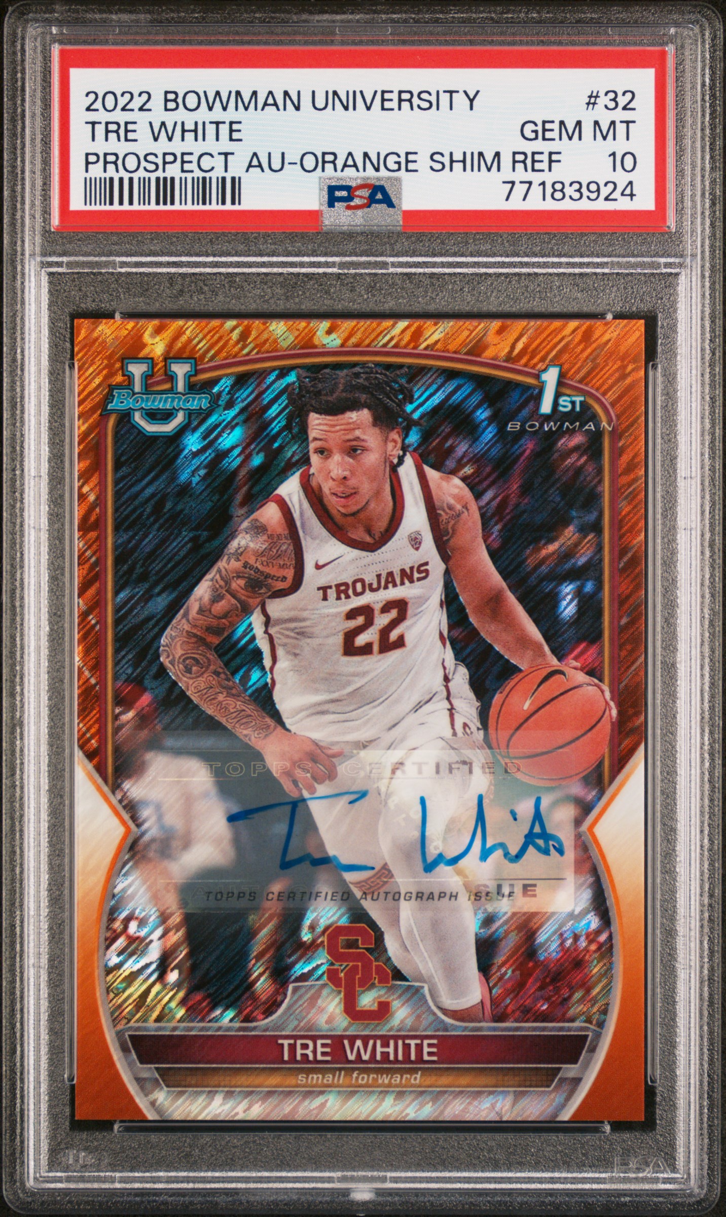 2022 Bowman University Tre White #32 ORANGE SHIM REF PSA 10