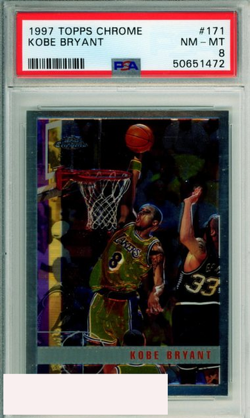 1997 TOPPS CHROME KOBE BRYANT #171 HOF LOS ANGELES LAKERS PSA NM-MT 8