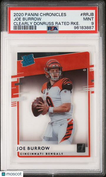 2020 Panini Chronicles Clearly Donruss Rated Rookies Joe Burrow #RRJB Clearly Donruss Rated RKE. Rookie PSA 9