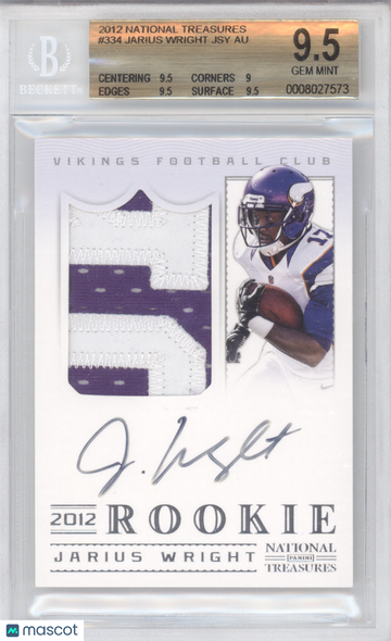 2012 Panini National Treasures Jarius Wright #334 /99 Rookie BGS 9.5 Auto 10