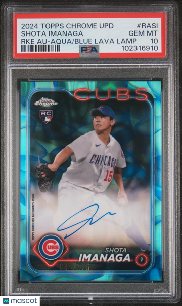 2024 Topps Chrome Update Chrome Rookie Autographs Shota Imanaga #RASI RKE Aqua Blue Lava Lamp /175 PSA 10