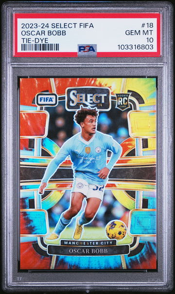 2023-24 PANINI SELECT FIFA OSCAR BOBB TIE-DYE #18 RC ROOKIE PSA 10