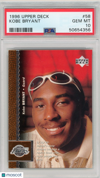 Kobe Bryant 1996 Upper Deck Trading Card #58 PSA 10 Basketball