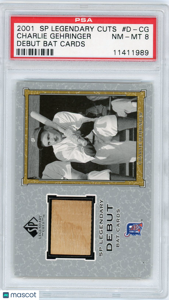2001 SP Legendary Cuts Debut Bat Cards Charlie Gehringer #D-CG PSA 8