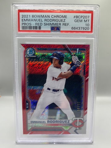 2021 Bowman Chrome Emmanuel Rodriguez Red Shimmer BCP207 PSA 10