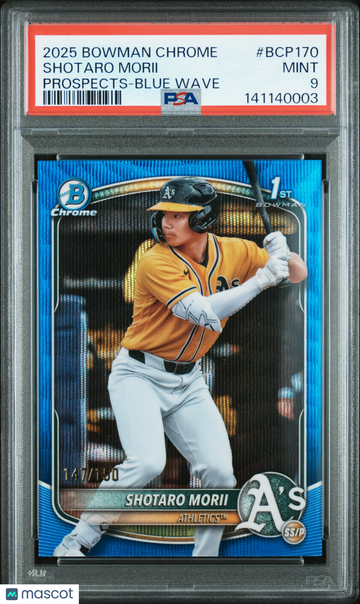 2025 Bowman Chrome Prospects Shotaro Morii #BCP170 Blue Wave /150 Rookie PSA 9