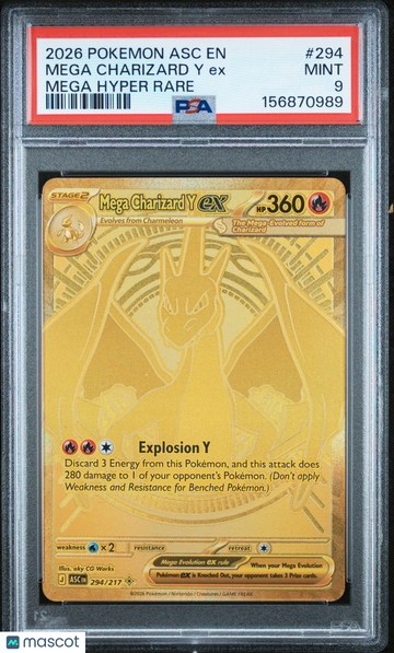 2026 Pokemon Ascended Heroes Mega Charizard Y ex Mega Hyper Rare PSA 9 #294/217