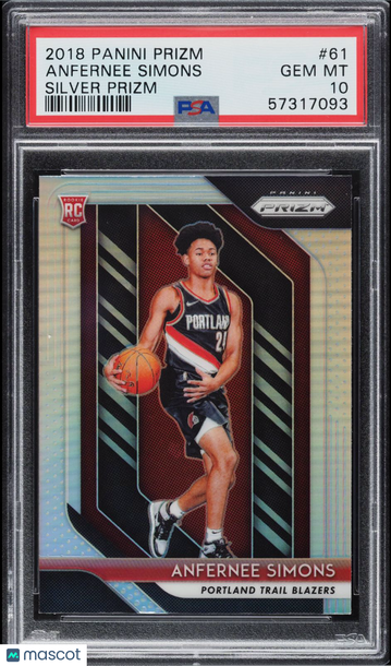 2018 Panini Prizm Silver ANFERNEE SIMONS #61 Rookie RC PSA 10