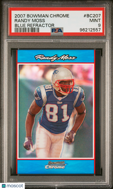 2007 Bowman Chrome Randy Moss #BC207 Blue Refractor /150 Short Print Parallel/Variety PSA 9