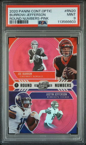 2020 Contenders Optic | Rookies Joe Burrow, Justin Jefferson | Round Numbers - Pink | 5/75 | #RN20 | PSA 9