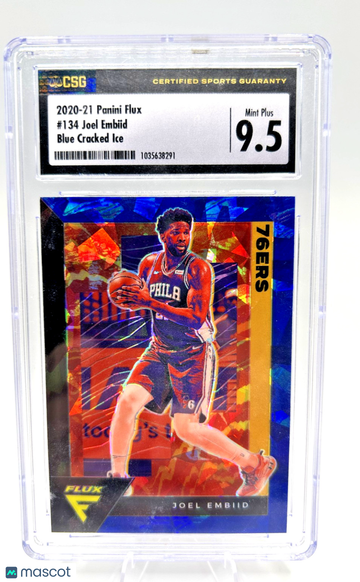 Graded 2020 Panini Flux Joel Embiid 76ers #134 Blue Cracked Ice CSG 9.5 Basketball Card