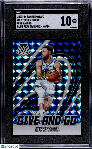 2023 Panini Mosaic Stephen Curry #1 Give And Go Blue Reactive Prizm 99 SGC 10