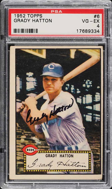 1952 Topps Baseball Grady Hatton #6 PSA 4 AUTO POP 1 HIGHEST GRADED RARE!