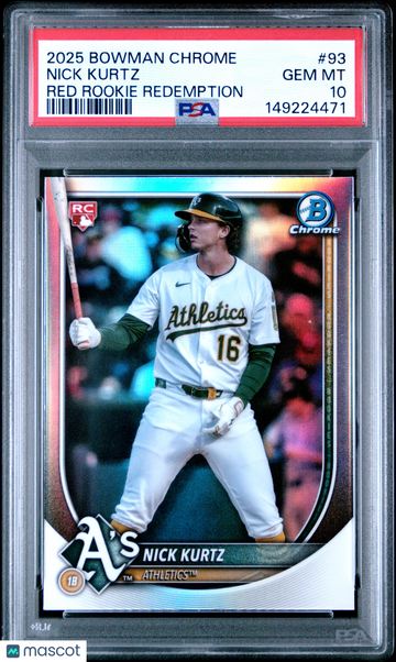 2025 Bowman Chrome Nick Kurtz #93 Red Rookie Redemption PSA 10