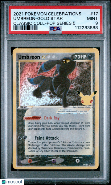 2021 Pokemon Celebrations Classic Collection Umbreon-Gold Star Classic Coll-Pop Series 5 PSA 9 #17