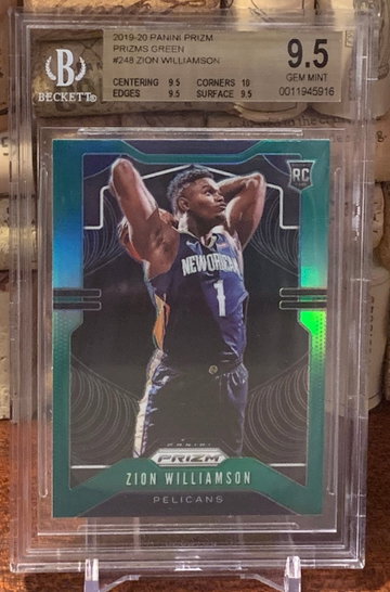 ZION WILLIAMSON 2019-20 PRIZM GREEN BGS 9.5 TRUE GEM+10 CORNERS MINT ROOKIE