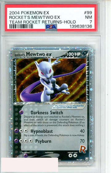 2004 POKEMON EX TEAM ROCKET RETURNS ROCKET S MEWTWO EX #99 HOLO PSA 7 NM