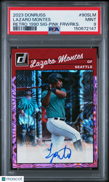 2023 Panini Donruss Retro 1990 Signatures Lazaro Montes #90SLM Pink Fireworks /199 Autograph Parallel/Variety Rookie Ins