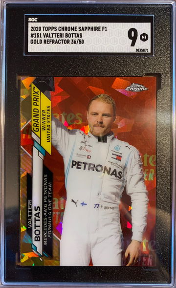 2020 Topps Chrome Sapphire Formula 1 Valtteri Bottas #151 Gold Refractor 36/50 SGC 9