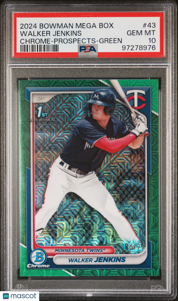 2024 Bowman Mega Box Chrome Prospects Walker Jenkins #43 Green Ref /99 PSA 10