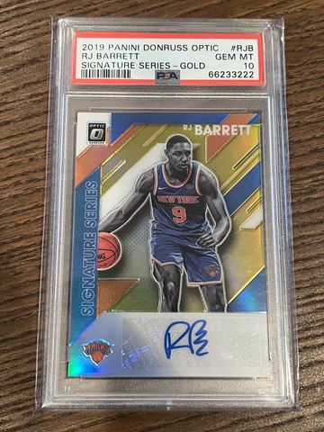 PSA 10 2019 Panini Donruss Optic Signature Series RJ Barrett RC Gold /10 #RJB