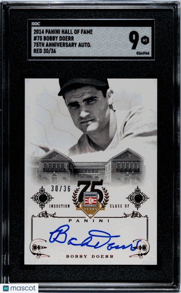 2014 Panini Hall Of Fame Bobby Doerr #75 75th Anniversary Autograph Red SGC 9