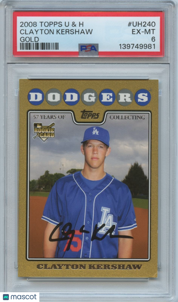 2008 Topps Updates & Highlights Clayton Kershaw #UH240 Gold Parallel/Variety Rookie Base Set PSA 6