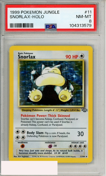 1999 POKEMON JUNGLE SNORLAX-HOLO #11 PSA 8 NM-MT
