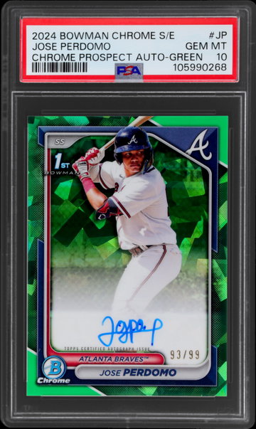 2024 Bowman Chrome Sapphire Jose Perdomo Prospect Autograph Green PSA 10