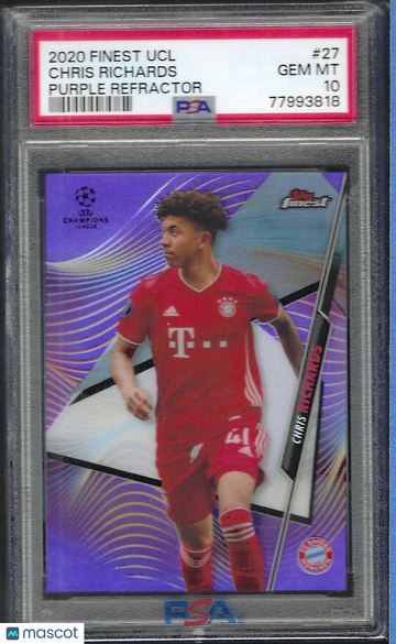 2020 Topps Finest UEFA Champions League Chris Richards #27 Purple Refractor PSA 10