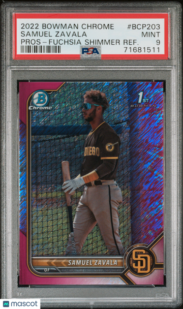 2022 Bowman Chrome Prospects Samuel Zavala #BCP203 Fuchsia Shimmer Refractor PSA 9