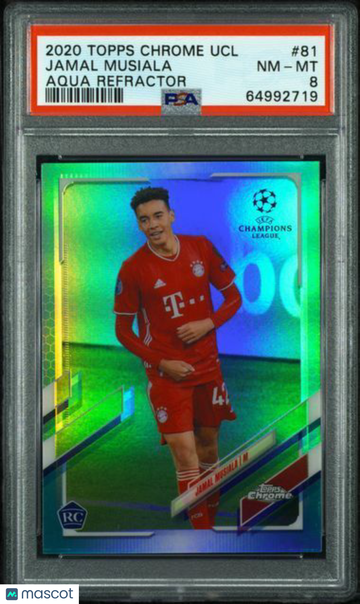 2020 Topps Chrome UEFA Champions League Jamal Musiala #81 Aqua Refractor PSA 8