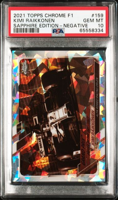 2021 TOPPS CHROME F1 SAPPHIRE KIMI RAIKKONEN #159 NEGATIVE SP /100 PSA 10 GEM MINT