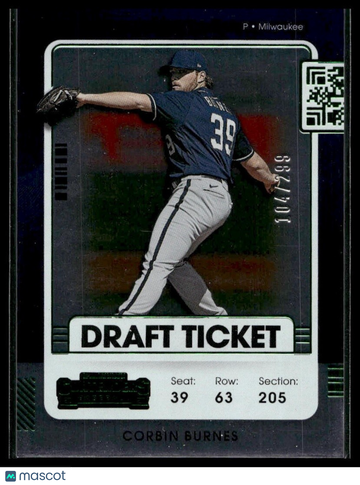 2021 Panini Contenders Corbin Burnes #2 Draft Green SN