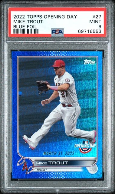 2022 Topps Opening Day 27 Mike Trout Blue Foil PSA 9 