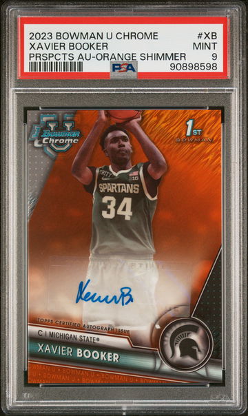 2023 Bowman University Chrome Bowman Chrome Prospects Autographs Orange Shimmer Xavier Booker #XB /25 PSA 9